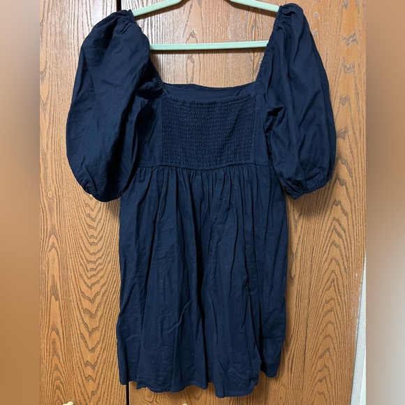 The A&F Emerson Linen-Blend Puff Sleeve Mini Dress Navy Size Large Tall - Picture 11 of 15